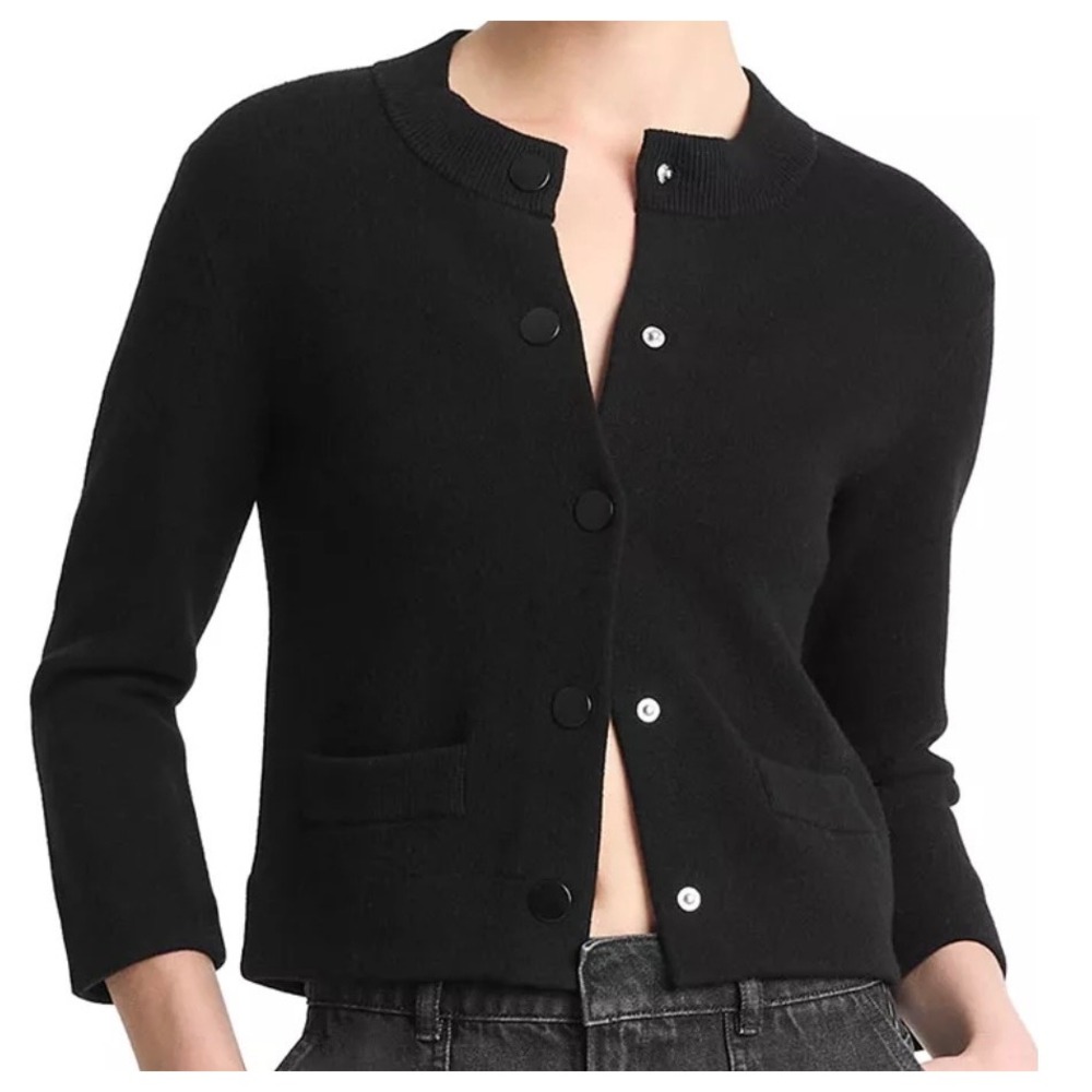 Vince Women Black Cashmere Wool Cropped Cardigan Sweater XS NWT
